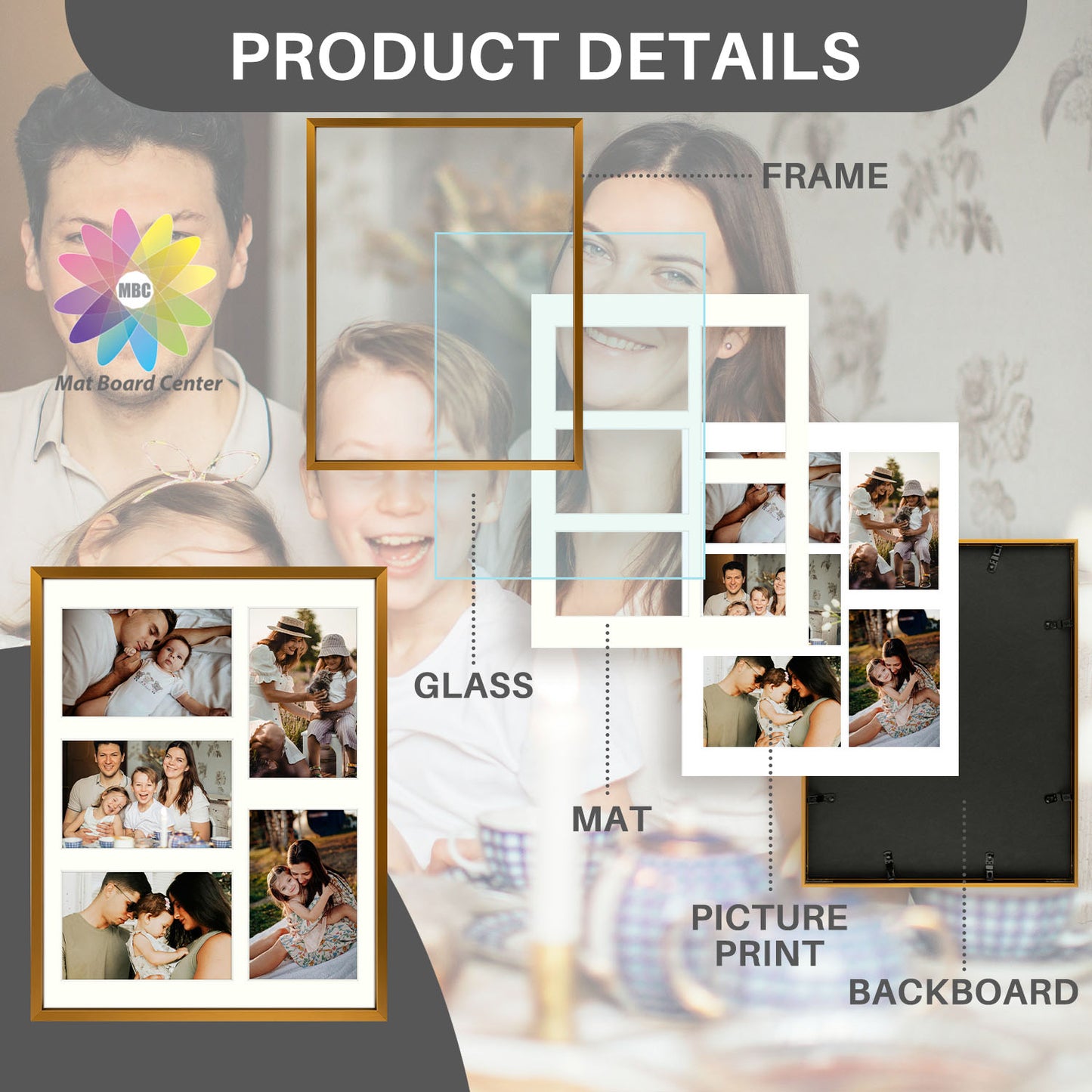 11x14 Aluminum Collage Picture Frame for Five 4x6 Photos (6 Pcs per Box)