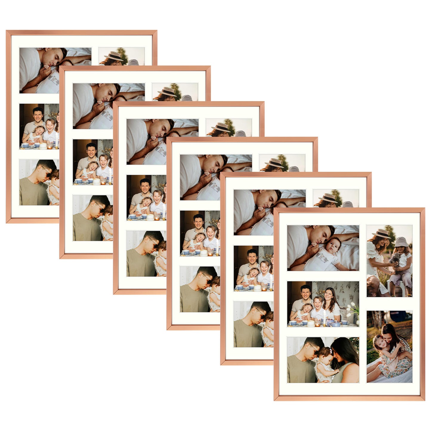 11x14 Aluminum Collage Picture Frame for Five 4x6 Photos (6 Pcs per Box) Rose Gold