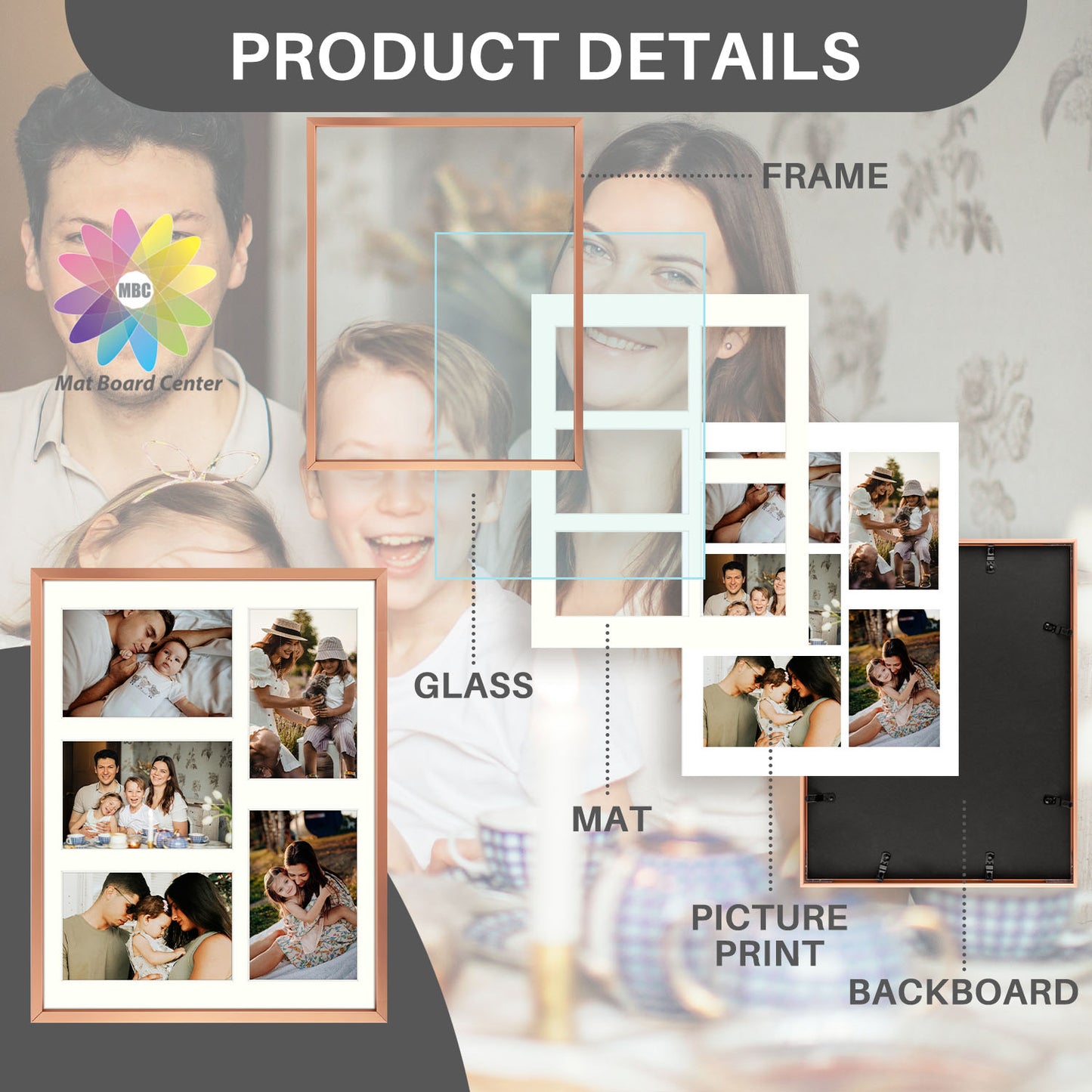 11x14 Aluminum Collage Picture Frame for Five 4x6 Photos (6 Pcs per Box)