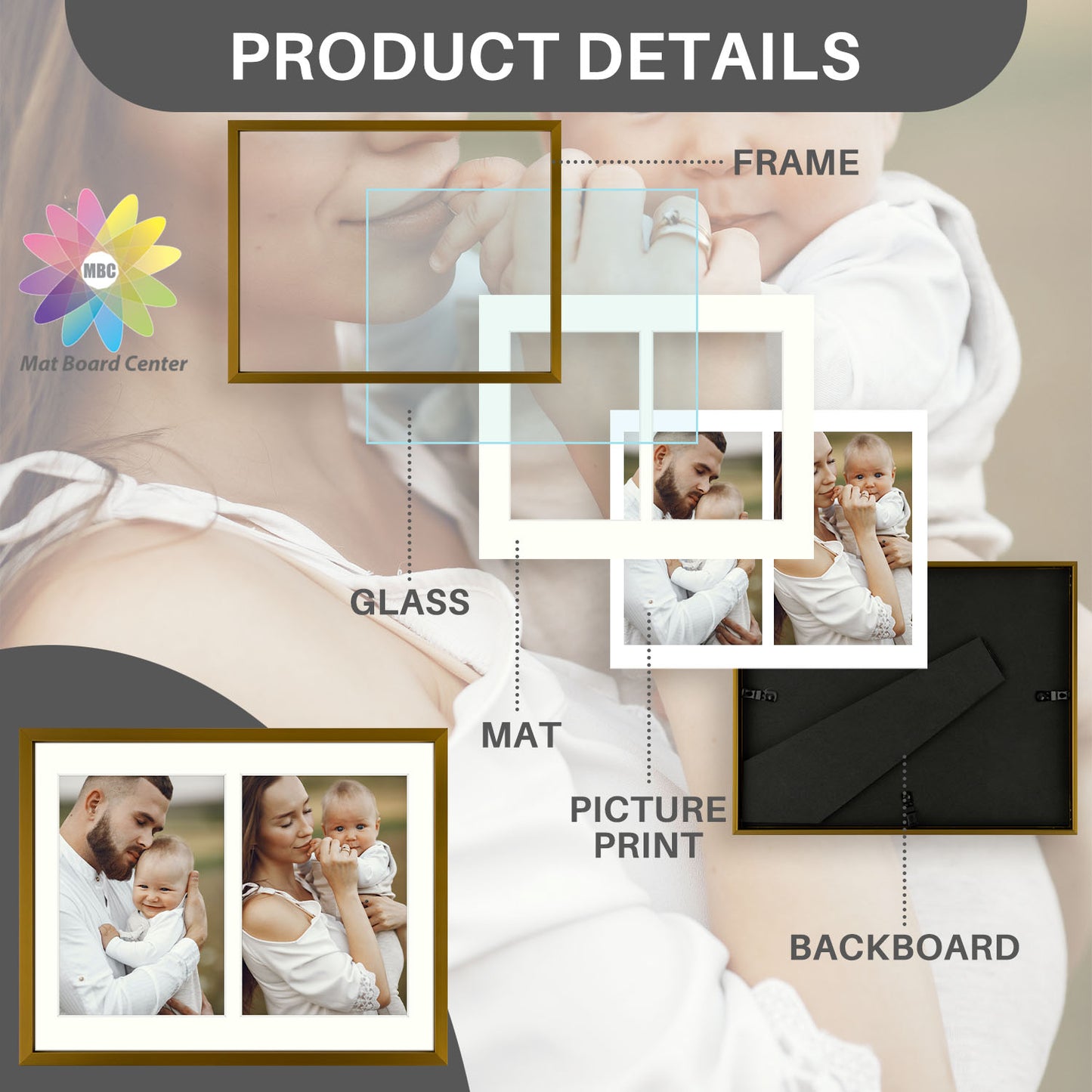 8.5x11 Aluminum Collage Picture Frame for Two 5x7 Photos (8 Pcs per Box)