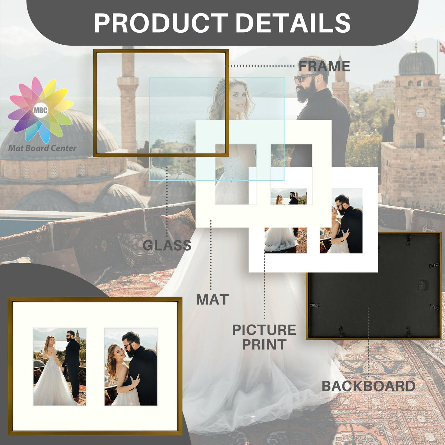 11x14 Aluminum Collage Picture Frame for Two 5x7 Photos (6 Pcs per Box)