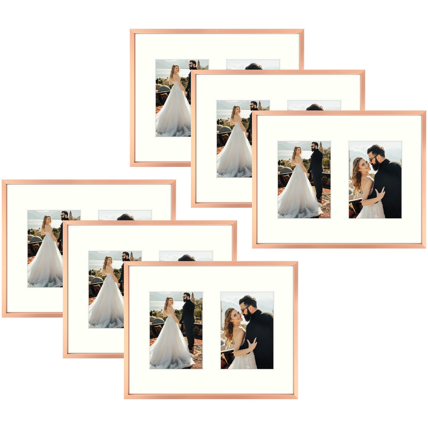 11x14 Aluminum Collage Picture Frame for Two 5x7 Photos (6 Pcs per Box) Rose Gold