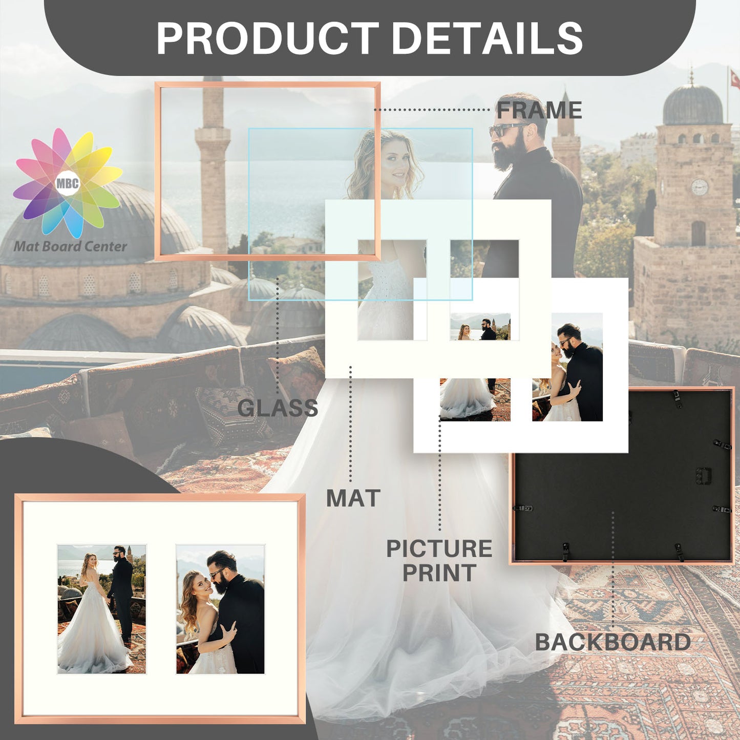 11x14 Aluminum Collage Picture Frame for Two 5x7 Photos (6 Pcs per Box)