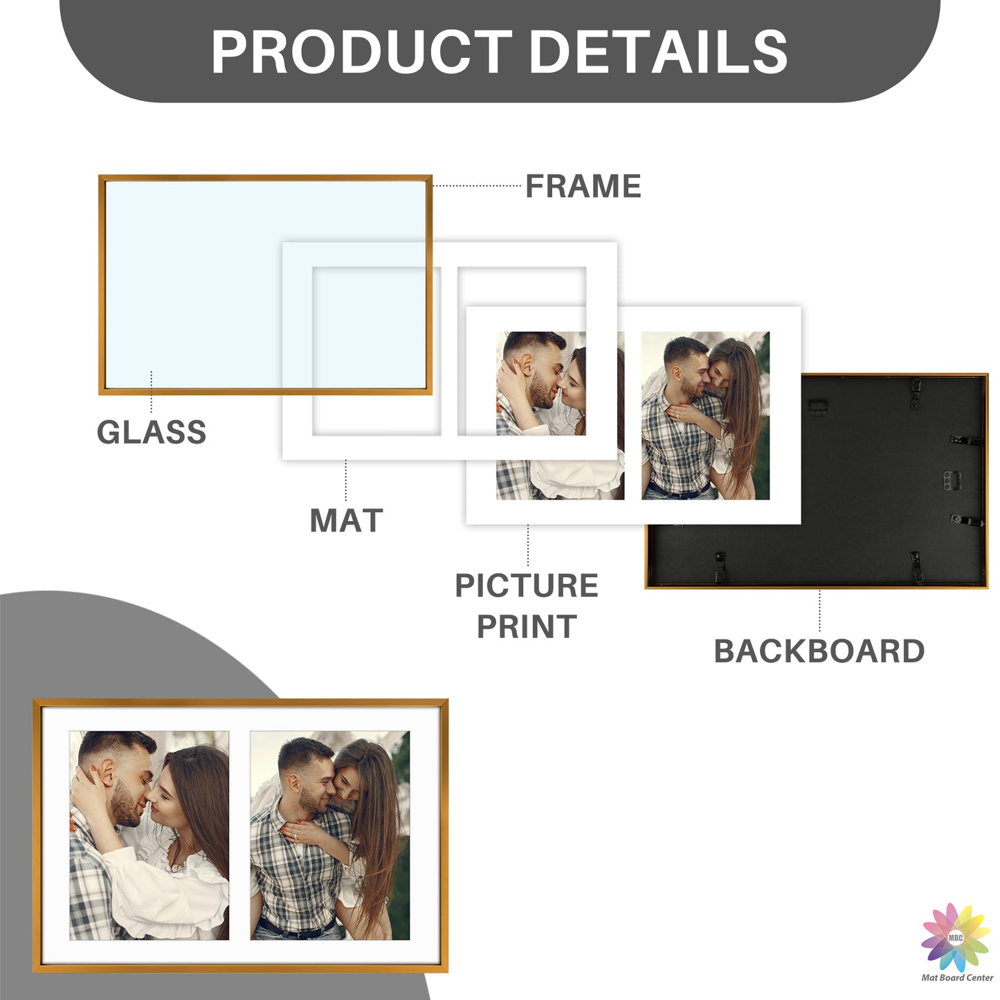 Clearance 12x19 Aluminum Collage Picture Frame for Two 8x10 Photos (6 Pcs per Box)