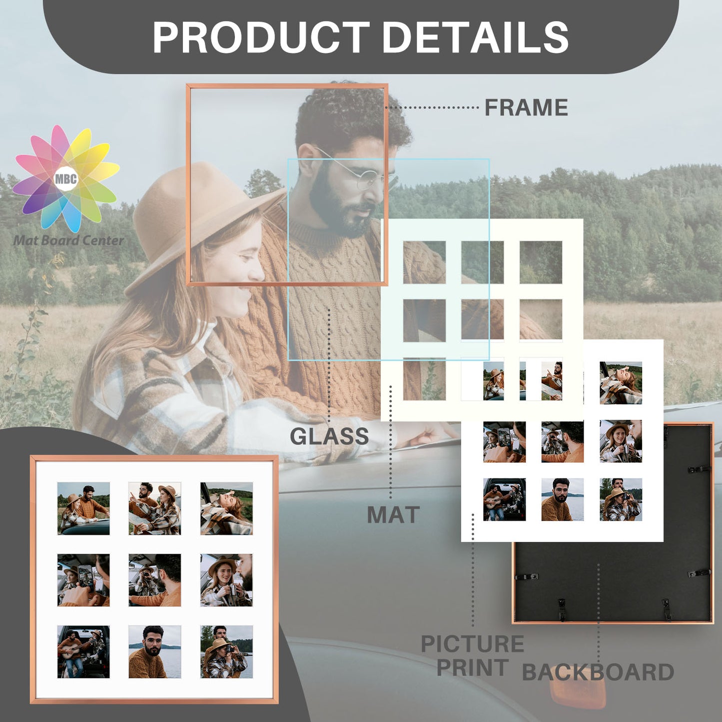 16x16 Aluminum Collage Picture Frame for Nine 4x4 Photos (6 Pcs per Box)