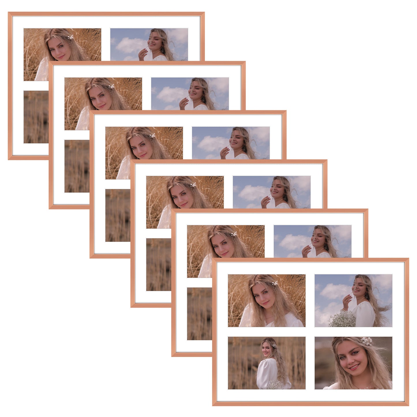 12x16 Aluminum Collage Picture Frame for Four 5x7 Photos (6 Pcs per Box) Rose Gold