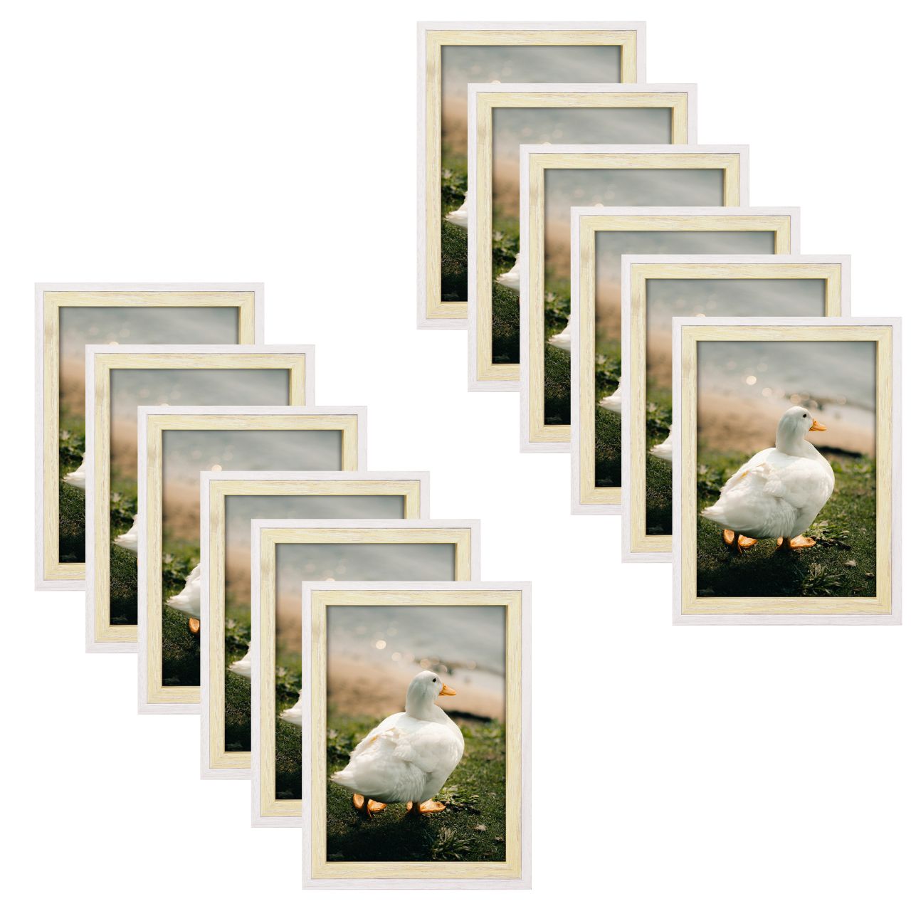BOGO Pack of 12, 5x7 White/Beige Picture Frame with Real Glass