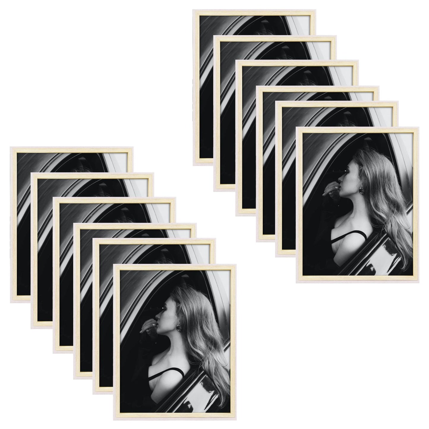 BOGO Pack of 12, 11x14 White/Natural Picture Frame with Real Glass