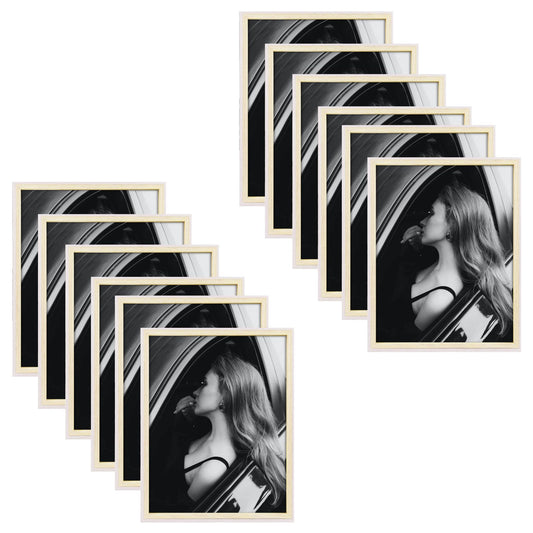BOGO Pack of 12, 11x14 White/Natural Picture Frame with Real Glass