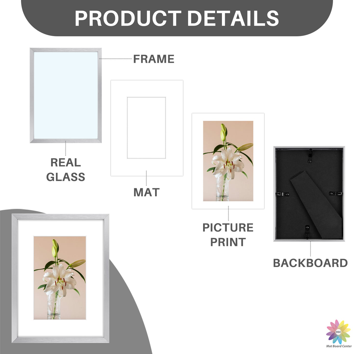 Clearance 6x8 Aluminum Picture Frame Displays 4x6 Photos with White Mat and Real Glass (12 Pcs Per Box)