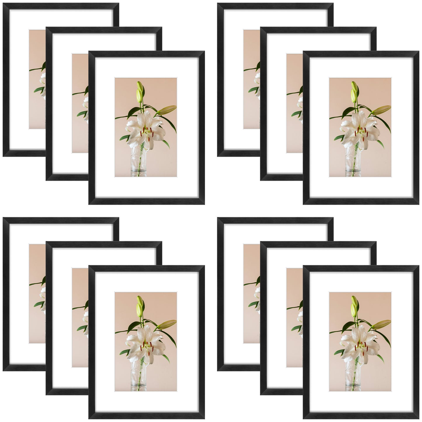 Clearance 6x8 Aluminum Picture Frame Displays 4x6 Photos with White Mat and Real Glass (12 Pcs Per Box) Black