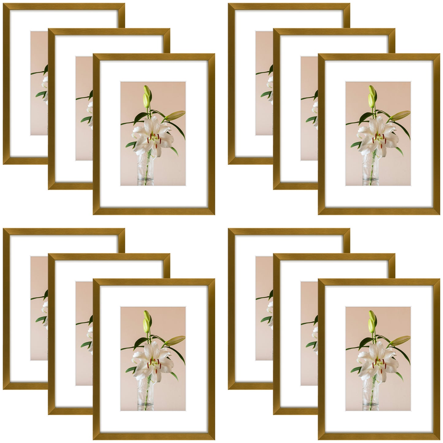 Clearance 6x8 Aluminum Picture Frame Displays 4x6 Photos with White Mat and Real Glass (12 Pcs Per Box) Bronze