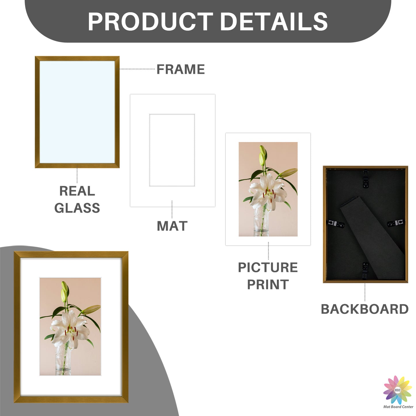 Clearance 6x8 Aluminum Picture Frame Displays 4x6 Photos with White Mat and Real Glass (12 Pcs Per Box)