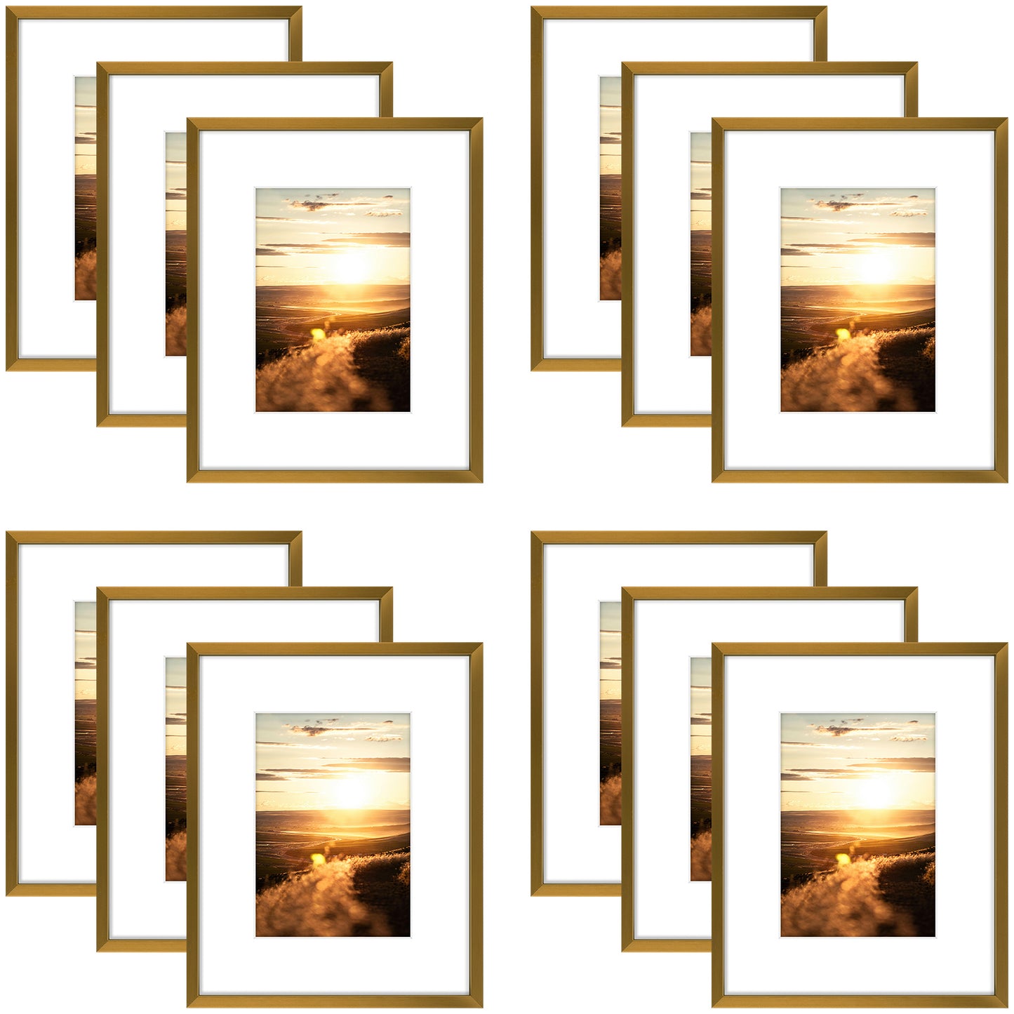 Clearance 8x10 Aluminum Picture Frame Displays 5x7 Photos with White Mat and Real Glass Bronze(12 Pcs Per Box)