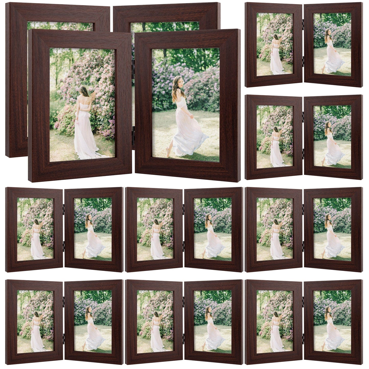 Double Picture Frame For 4x6 Photo Hinged Frames (10 Pcs Per Box) Walnut
