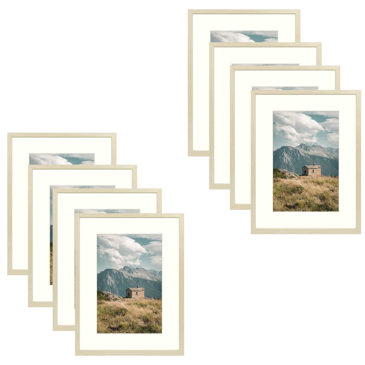 Clearance, Pack of 8, 12x16 Beige Picture Frame for 8x12 Photo with Ivory Mat and Real Glass