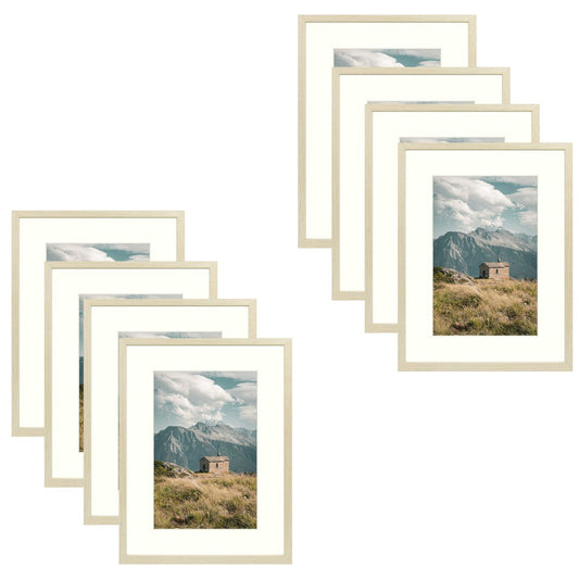 Clearance, Pack of 8, 12x16 Beige Picture Frame for 8x12 Photo with Ivory Mat and Real Glass