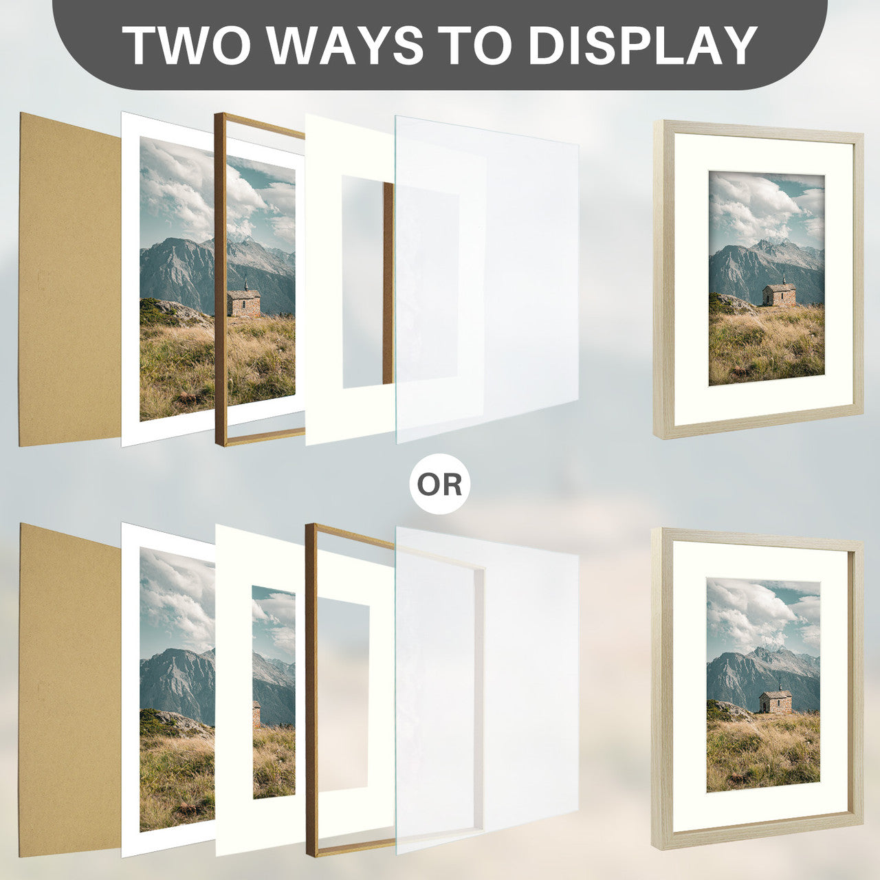 Clearance, Pack of 8, 12x16 Beige Picture Frame for 8x12 Photo with Ivory Mat and Real Glass