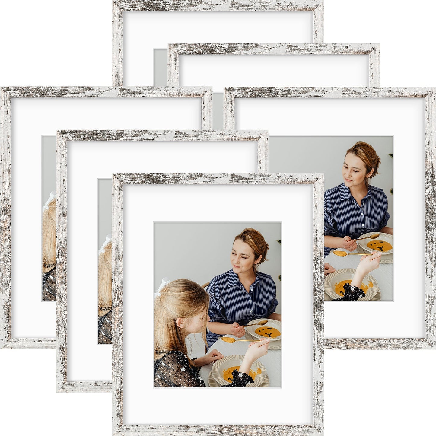 16x20 Picture Frame for 11x14 Photo with White Mat and Real Glass (6 Pcs Per Box) Distressed White