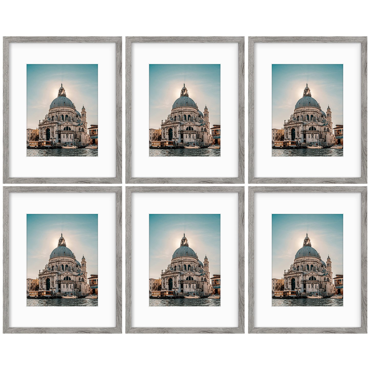 16x20 Picture Frame for 11x14 Photo with White Mat and Real Glass (6 Pcs Per Box) Light Grey