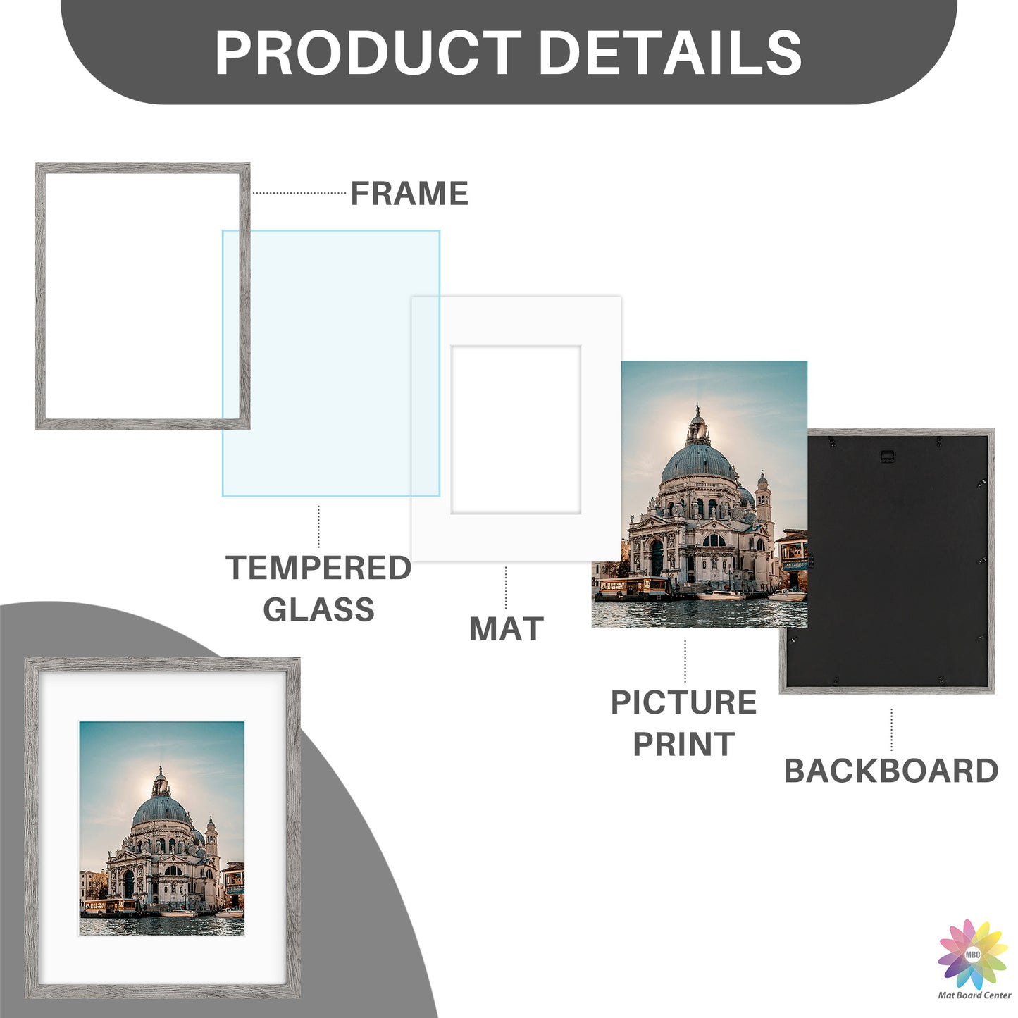 16x20 Picture Frame for 11x14 Photo with White Mat and Real Glass (6 Pcs Per Box)