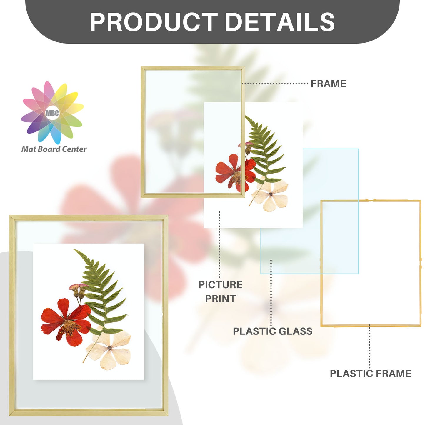 Pack of 6, 11x14 Gold Aluminum Frames Floating Frame for photo size up to 11 by 14