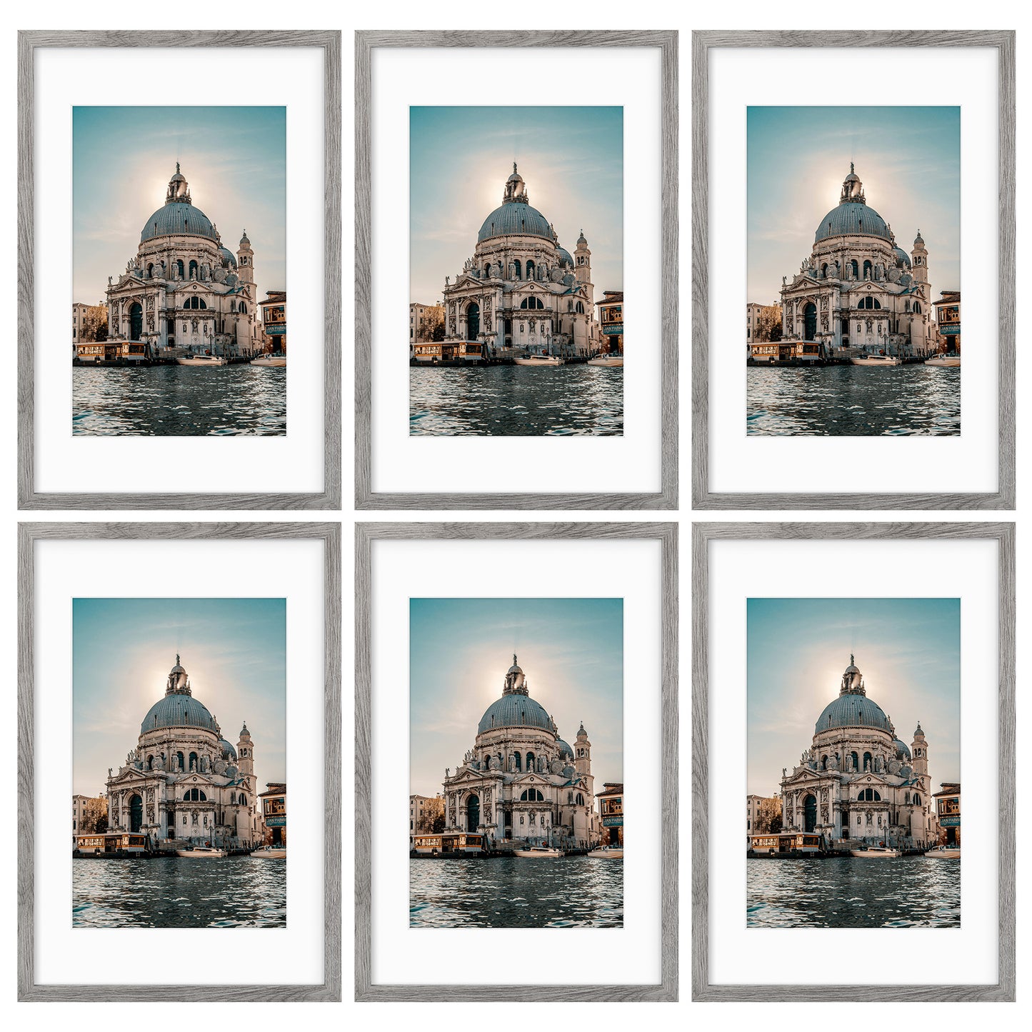 16x24 Picture Frame for 12x18 Photo with White Mat and Real Glass (6 Pcs Per Box) Light Grey