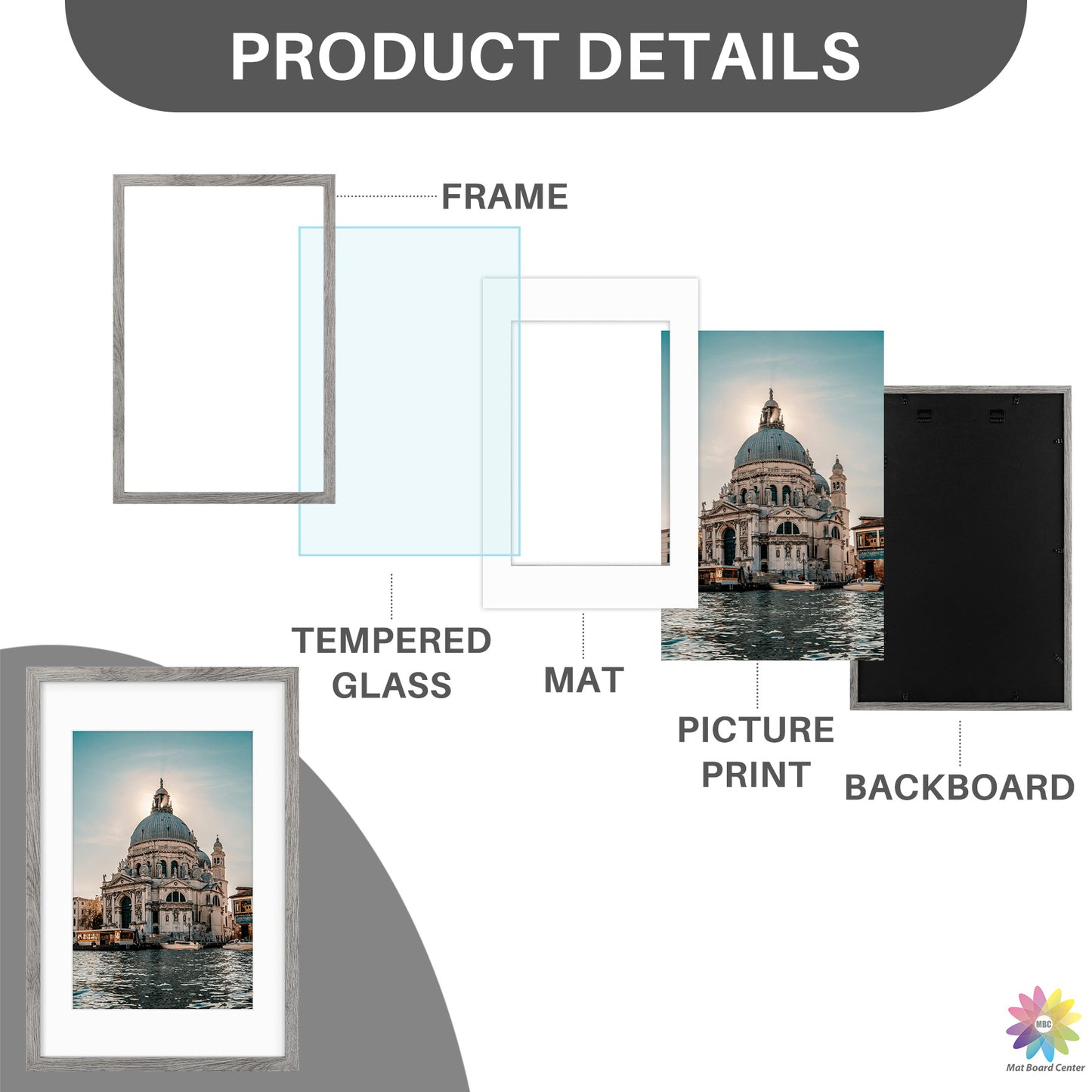 16x24 Picture Frame for 12x18 Photo with White Mat and Real Glass (6 Pcs Per Box)