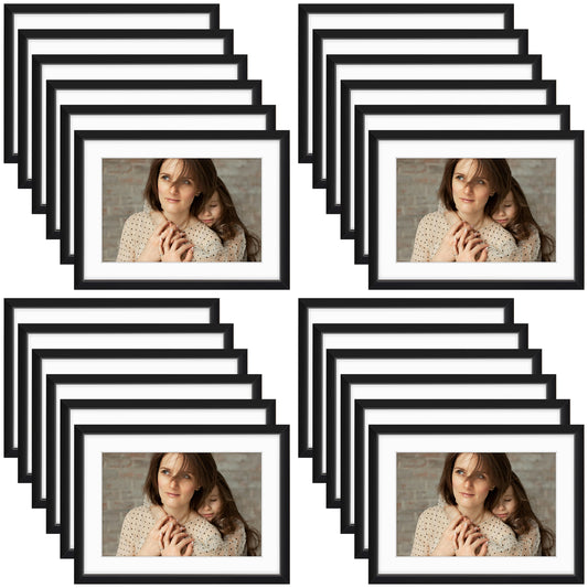5x7 Metal Picture Frame for 4x6 Photo with White Mat and Real Glass (24 Pcs per Box) Black