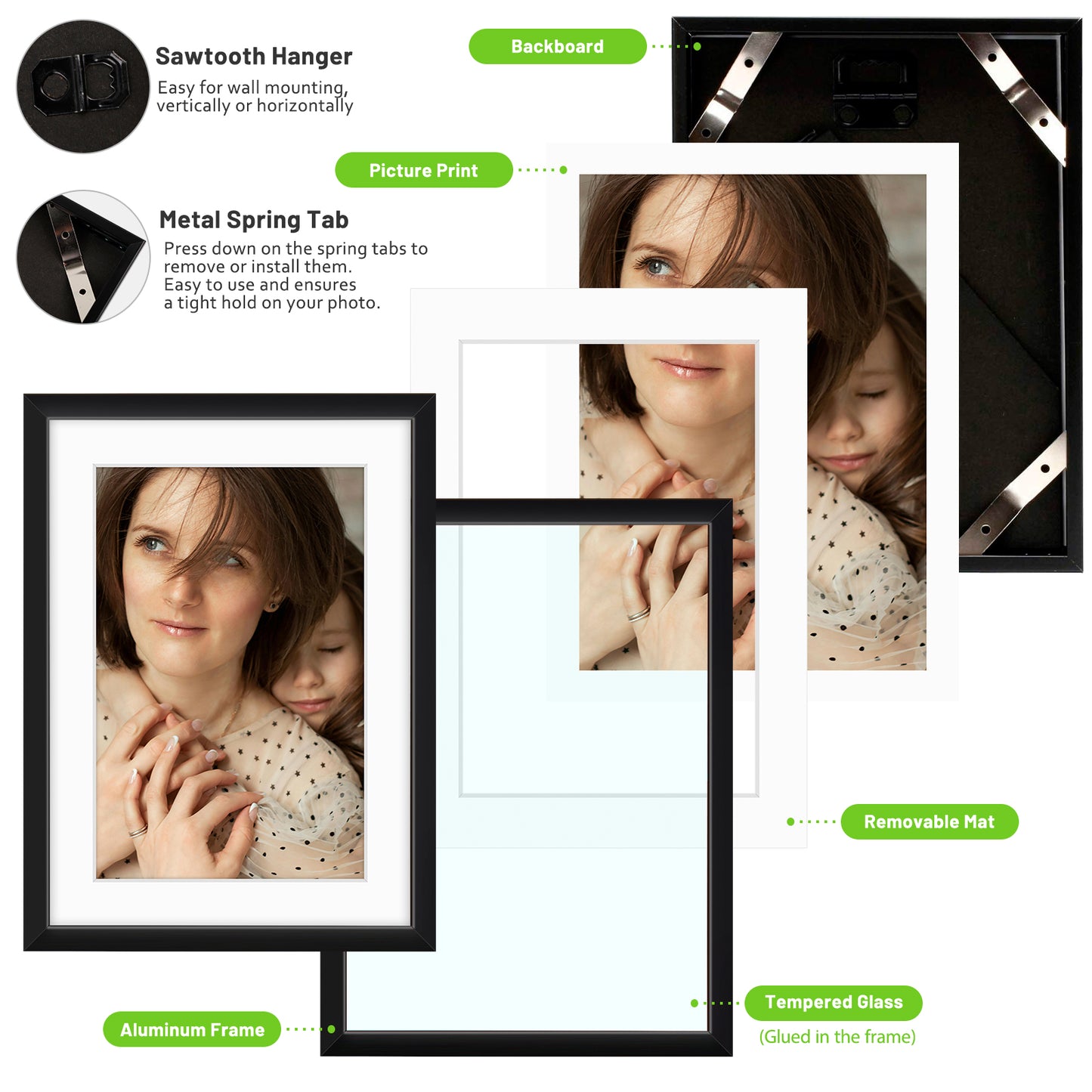 5x7 Metal Picture Frame for 4x6 Photo with White Mat and Real Glass (24 Pcs per Box)