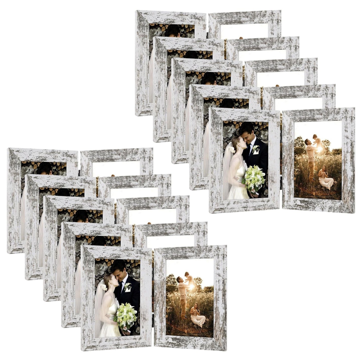 Double Picture Frame For 4x6 Photo Hinged Frames (10 Pcs Per Box) Distressed White