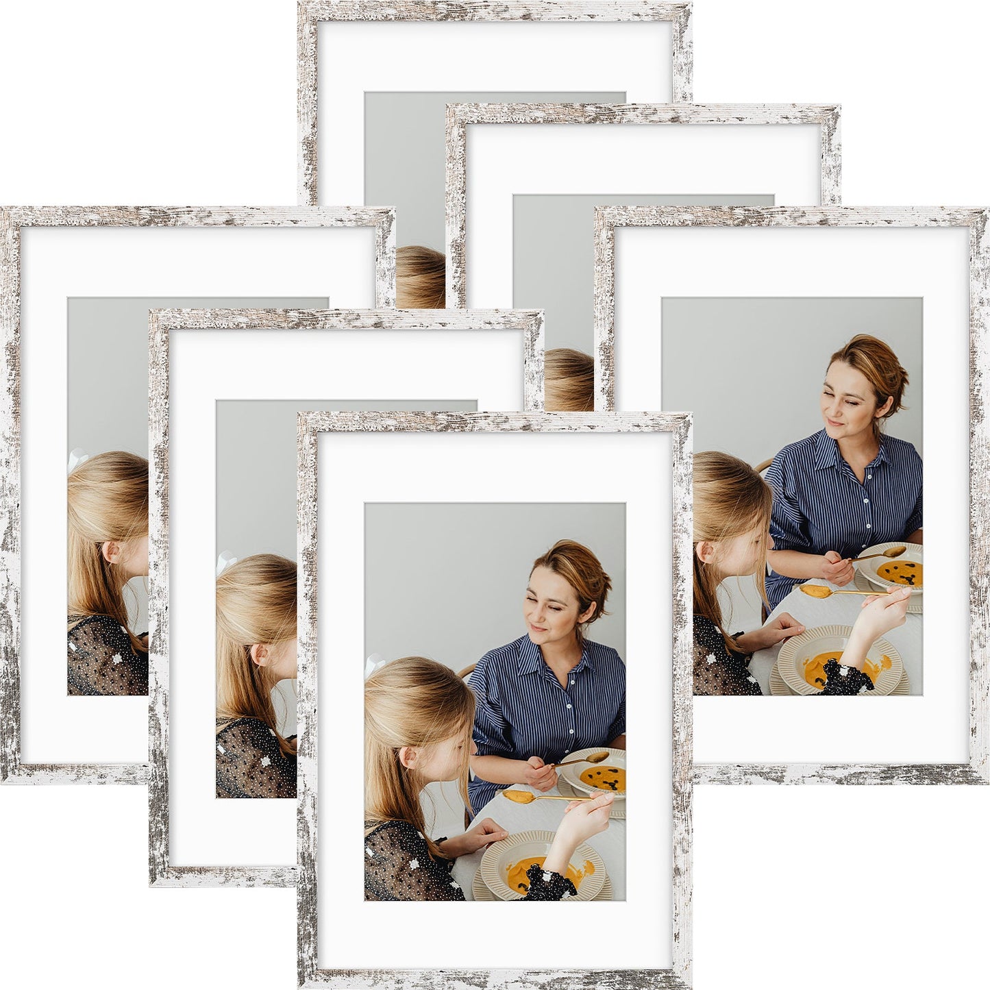 16x24 Picture Frame for 12x18 Photo with White Mat and Real Glass (6 Pcs Per Box) Distressed White