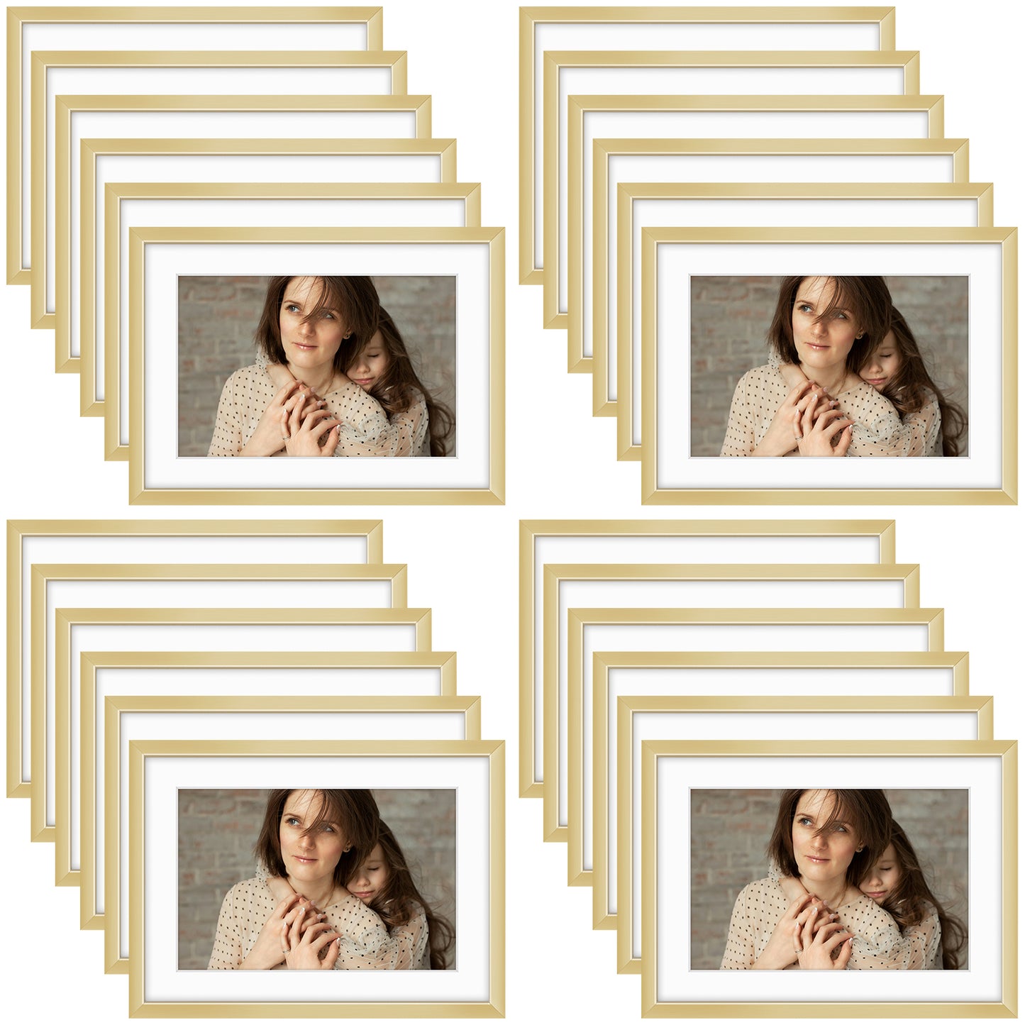 5x7 Metal Picture Frame for 4x6 Photo with White Mat and Real Glass (24 Pcs per Box) Gold