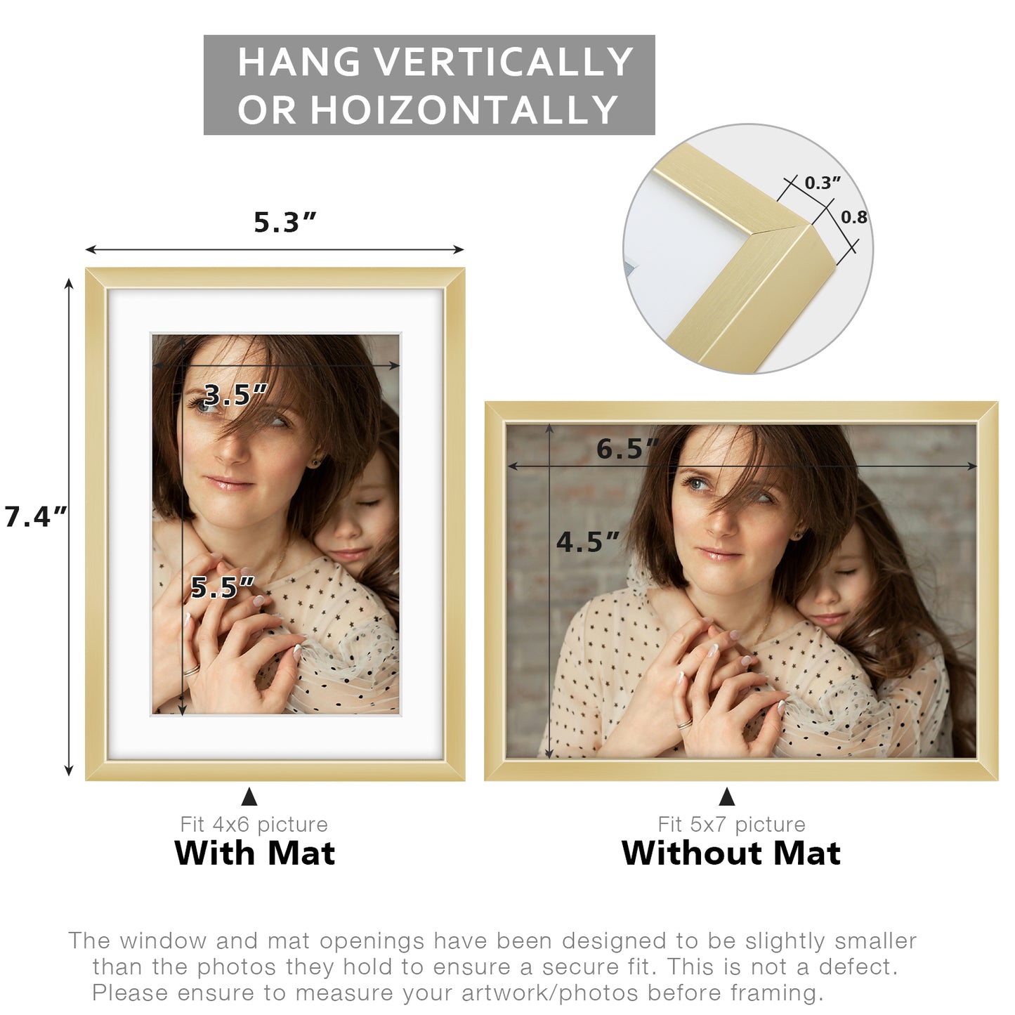 5x7 Metal Picture Frame for 4x6 Photo with White Mat and Real Glass (24 Pcs per Box)