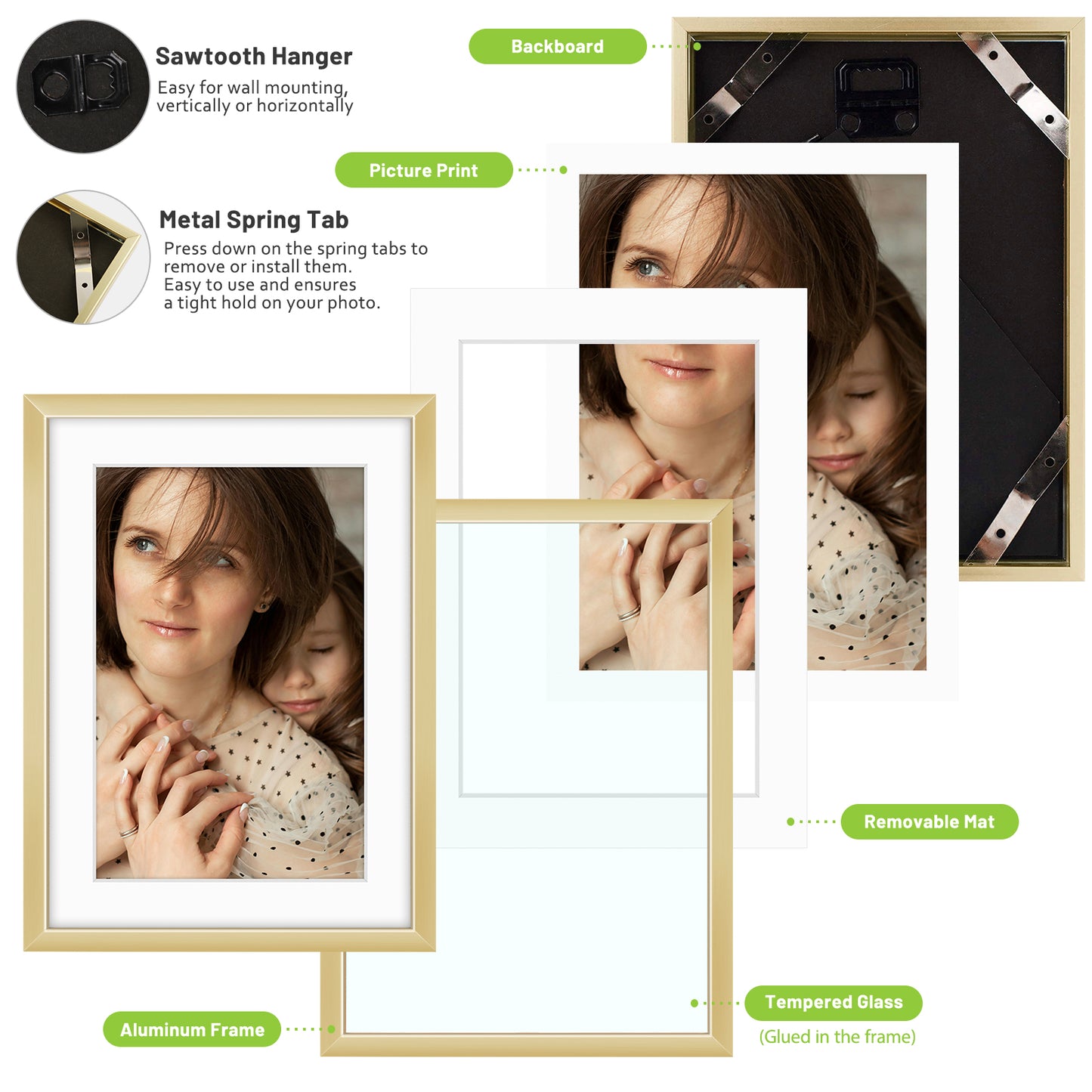 5x7 Metal Picture Frame for 4x6 Photo with White Mat and Real Glass (24 Pcs per Box)