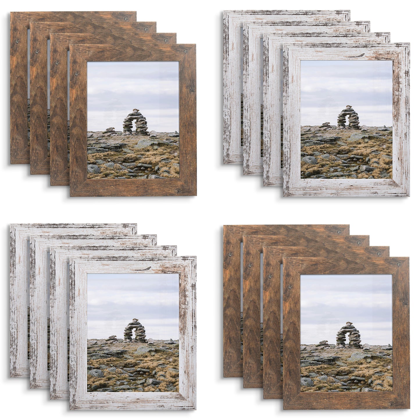 Clearance 8x10 Picture Frame with Real Glass Retro Brown and Distressed White (16 Pcs Per Box)