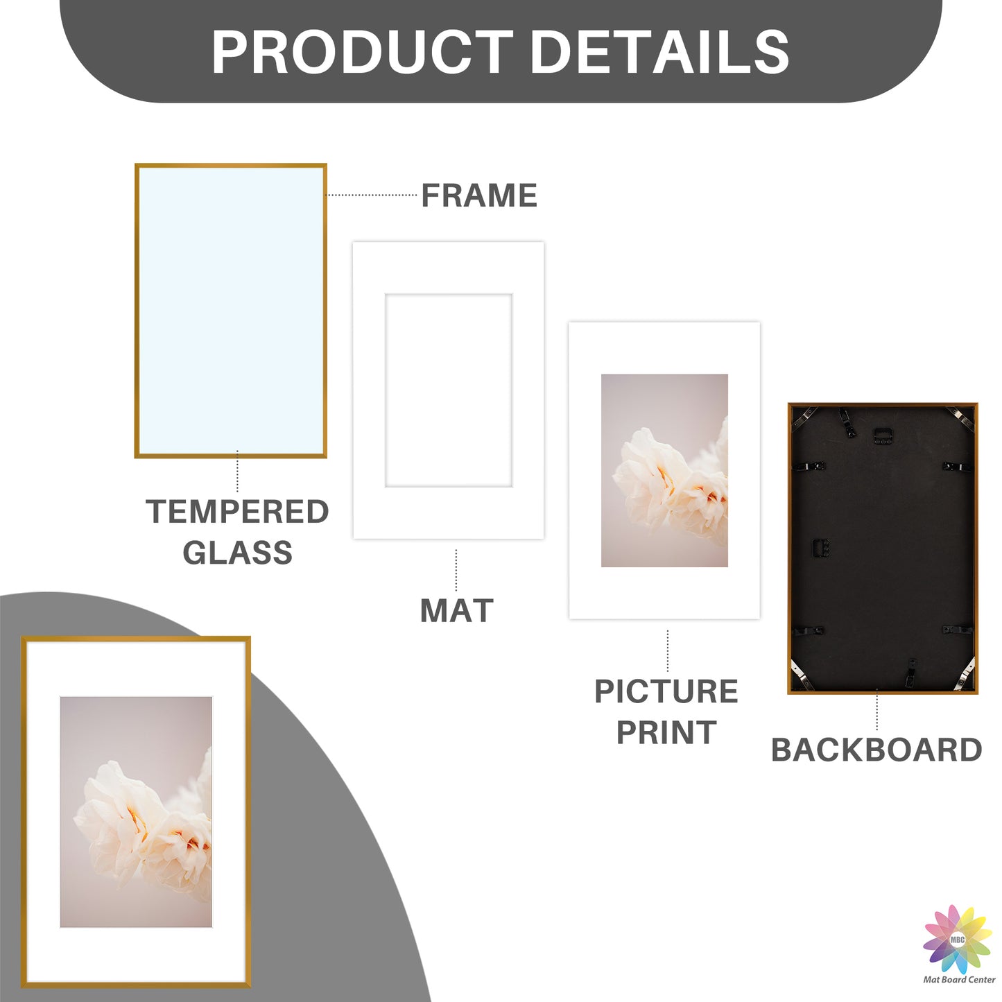 11x17 Aluminum Picture Frame with White Mat for 8x12 Photo (6 Pcs Per Box)