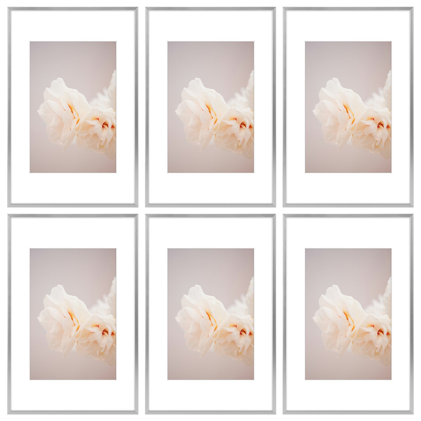 11x17 Aluminum Picture Frame with White Mat for 8x12 Photo (6 Pcs Per Box) Silver