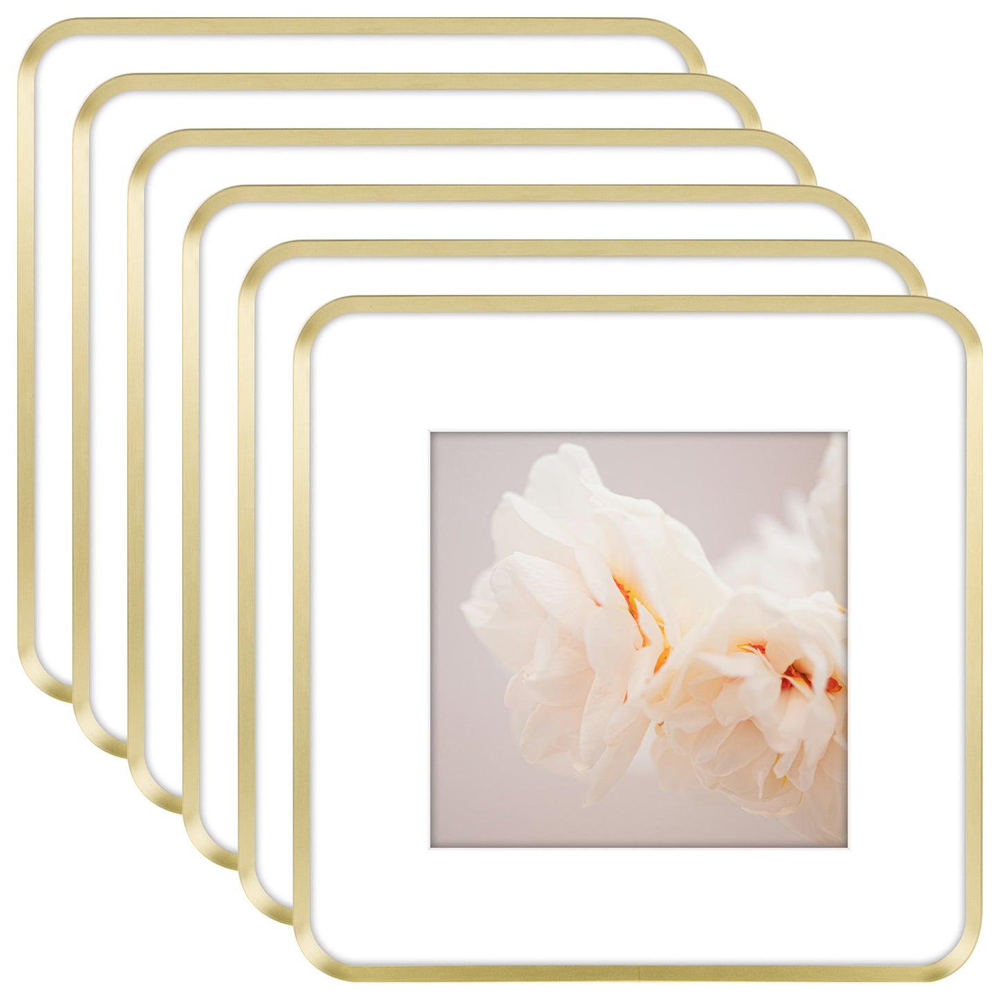 12x12 Round Corner Aluminum Picture Frame with White Mat for 8x8 Picture(6 Pcs Per Box) Gold