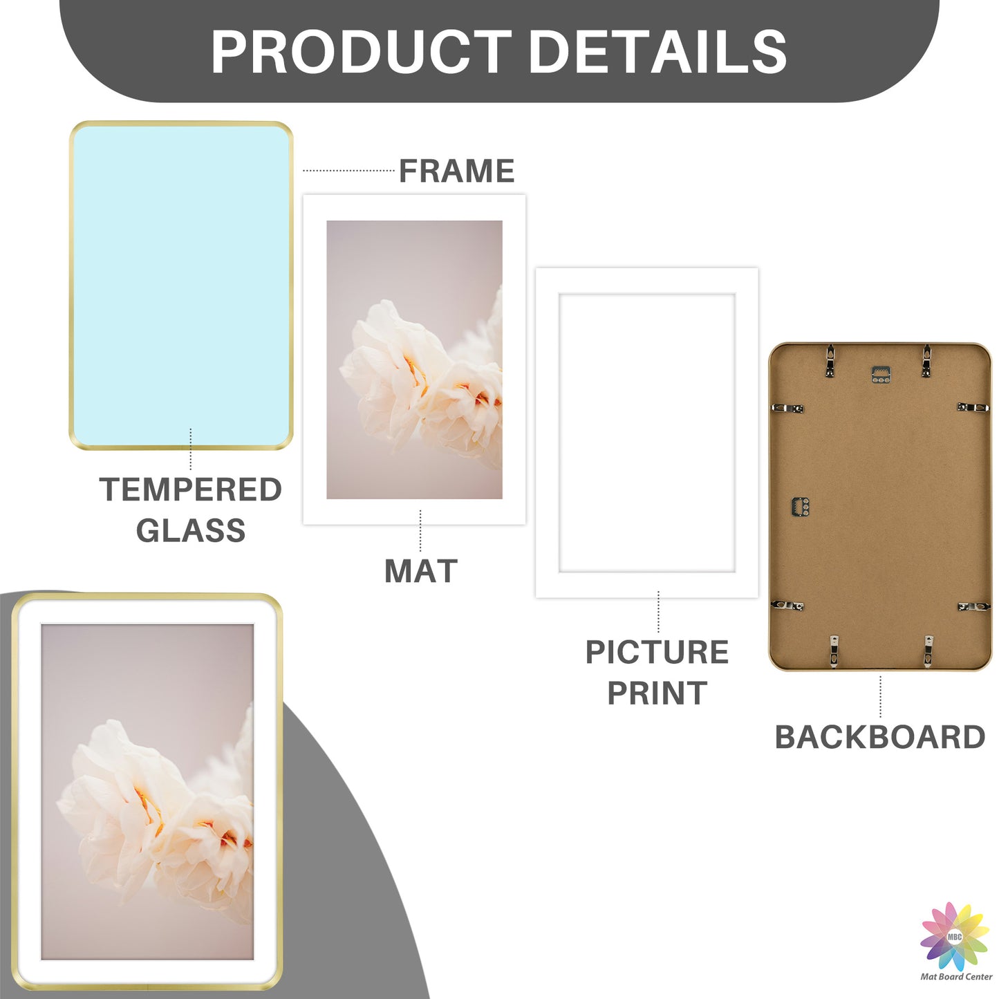 13x19 Round Corner Aluminum Picture Frame with White Mat for 11x17 Picture(6 Pcs Per Box)