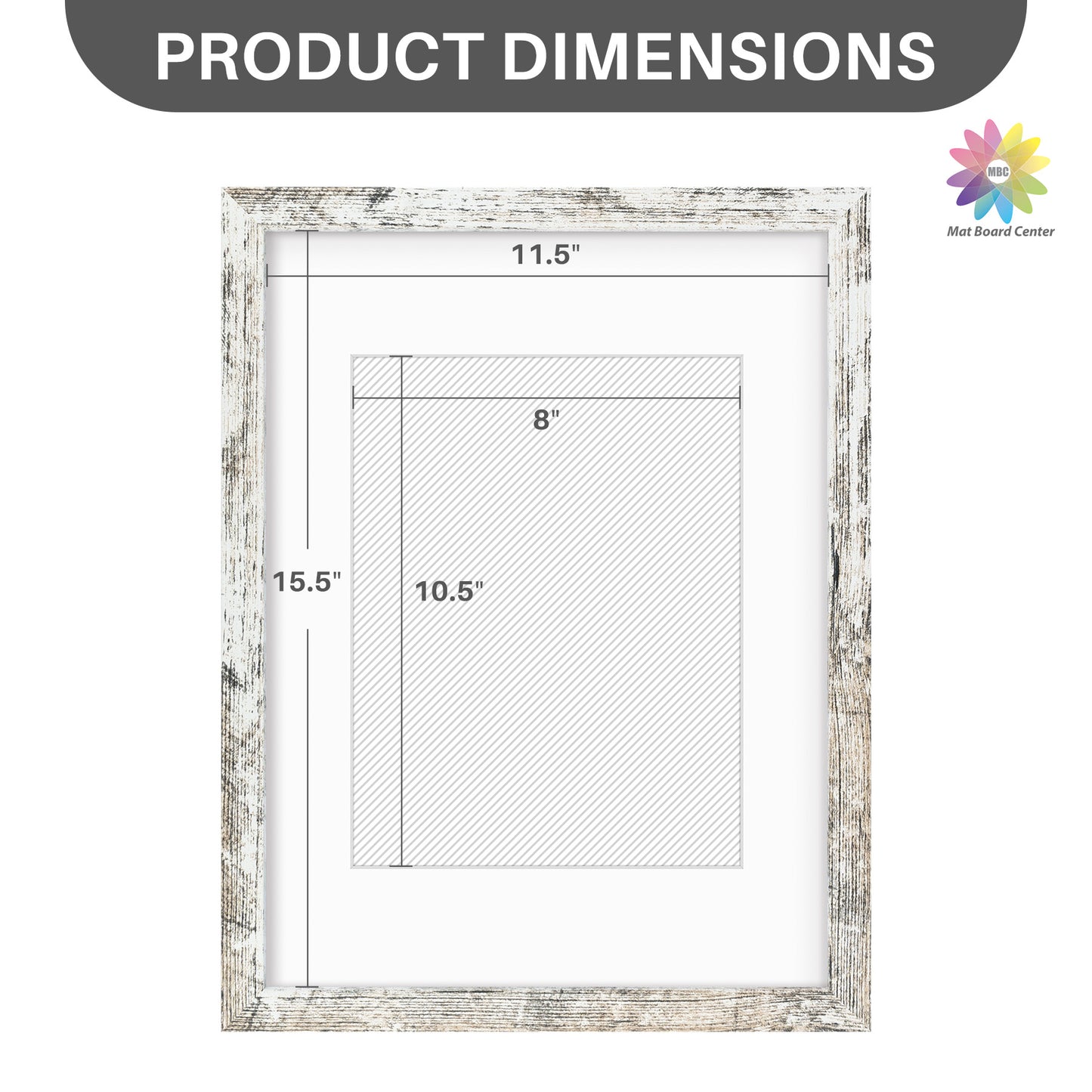 12x16 Picture Frame for 8.5x11 Photo with White mat and Plexiglass (8 Pcs Per Box)