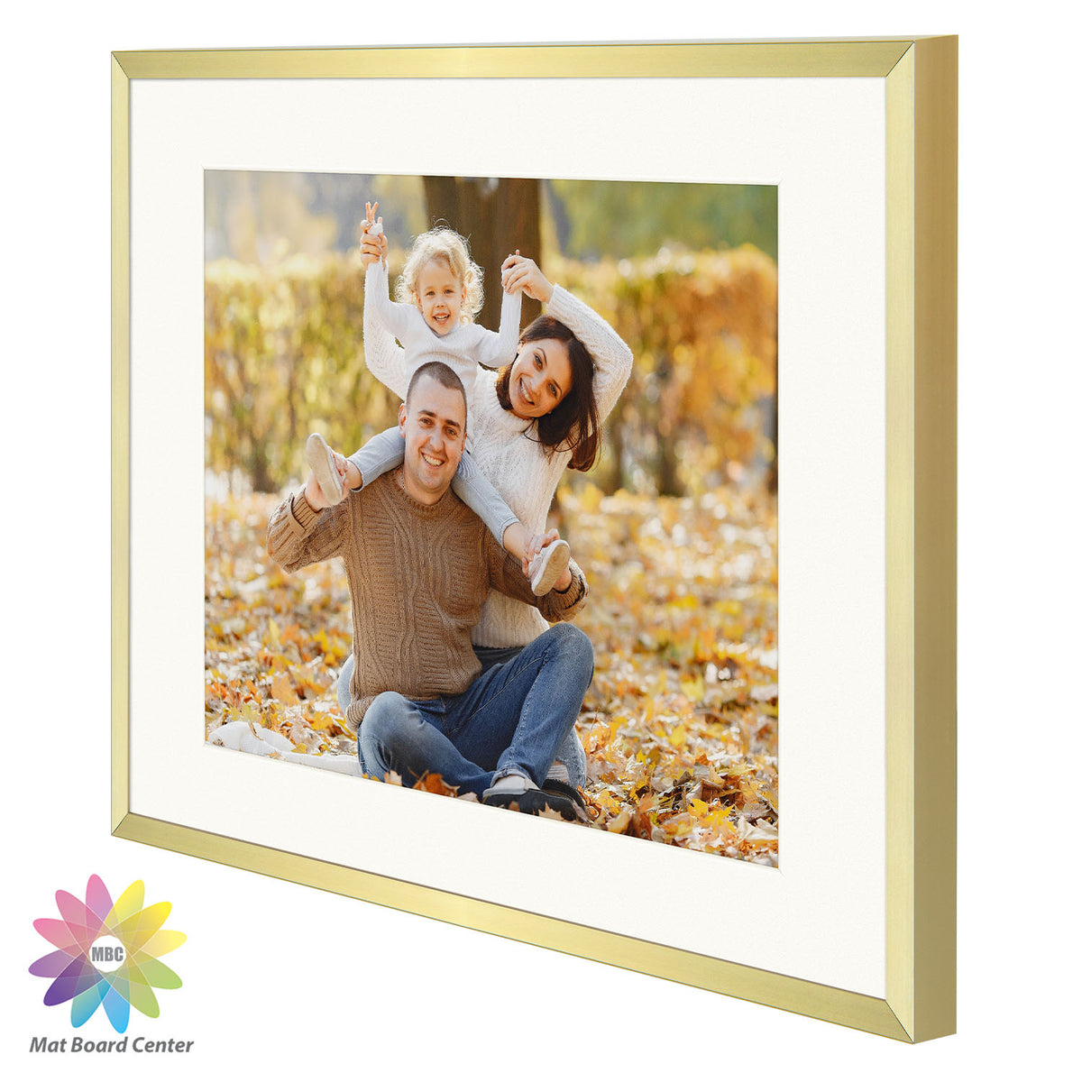 11x14 Gold Aluminum Frame with White Mat and Real Glass (6 Pcs Per Box)