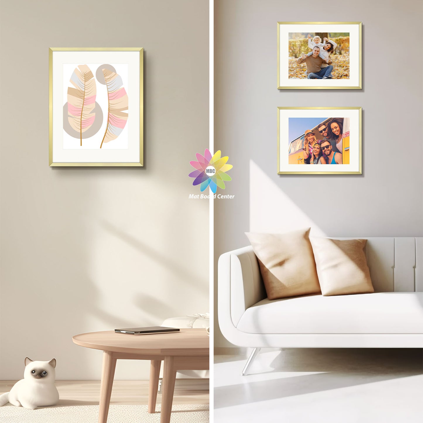 11x14 Gold Aluminum Frame with White Mat and Real Glass (6 Pcs Per Box)