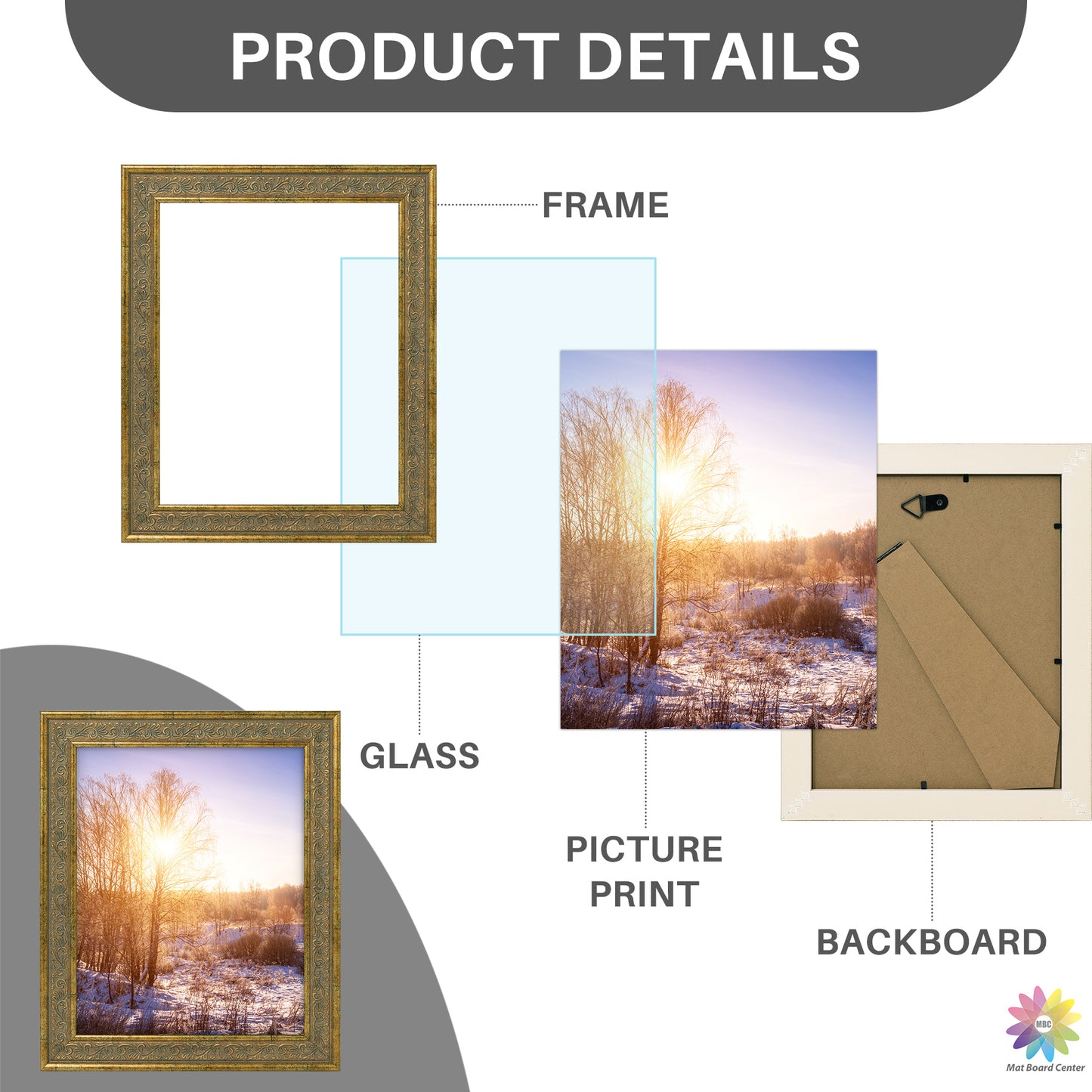 8x10 Distressed Gold Ornate Picture Frame (12 Pcs per Box)