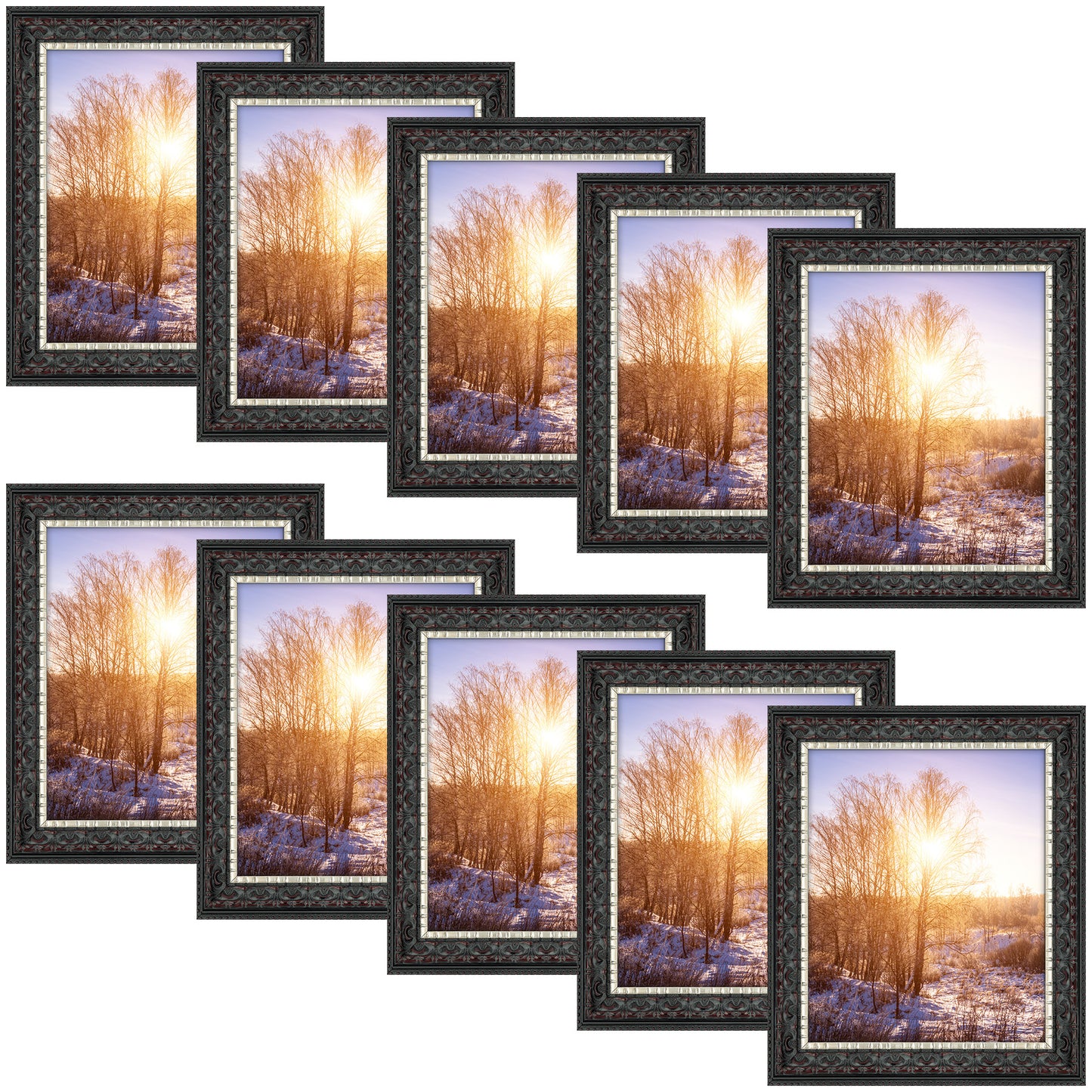 8x10 Ornate Picture Frame Black With Silver & Burgundy (10 Pcs per Box)