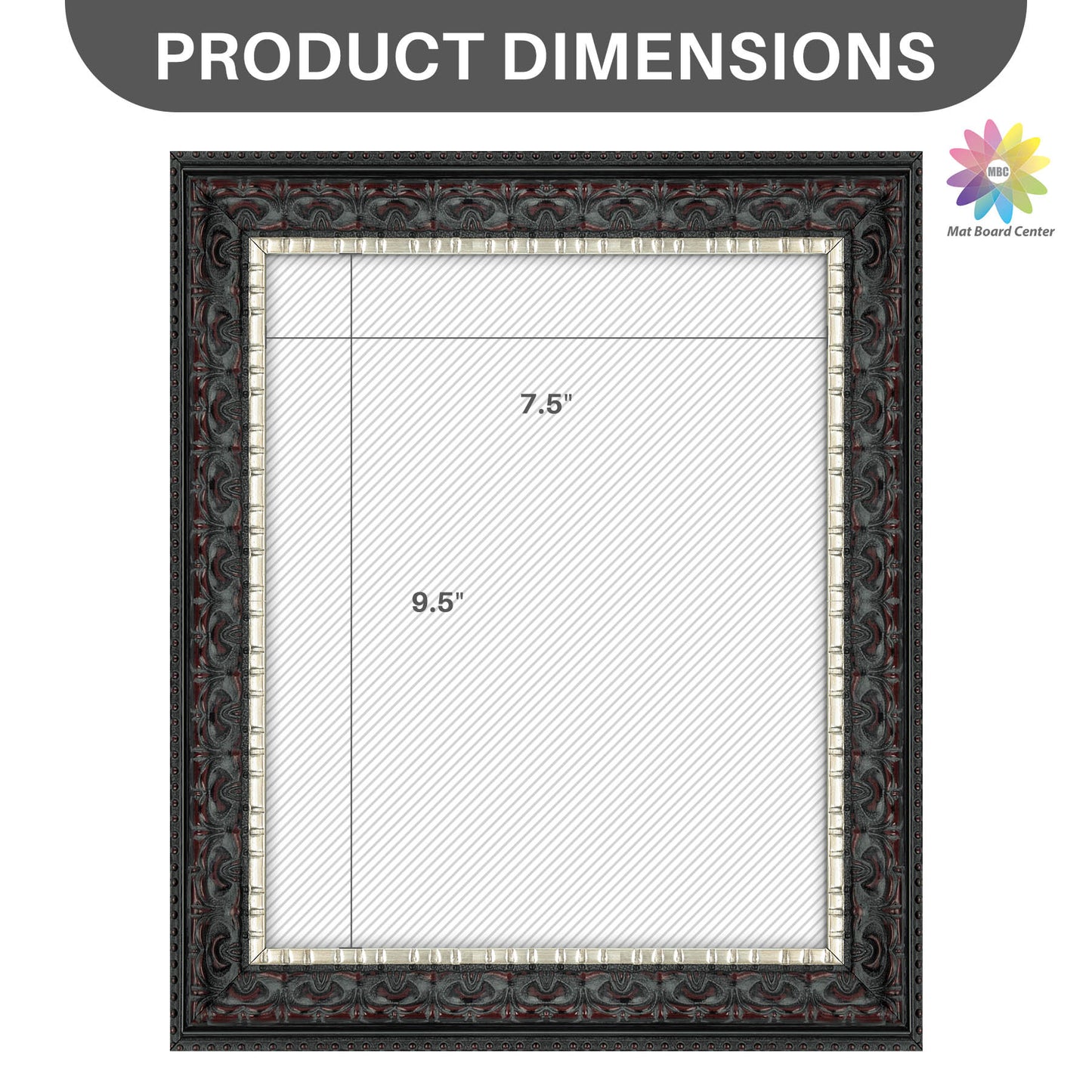 8x10 Ornate Picture Frame Black With Silver & Burgundy (10 Pcs per Box)