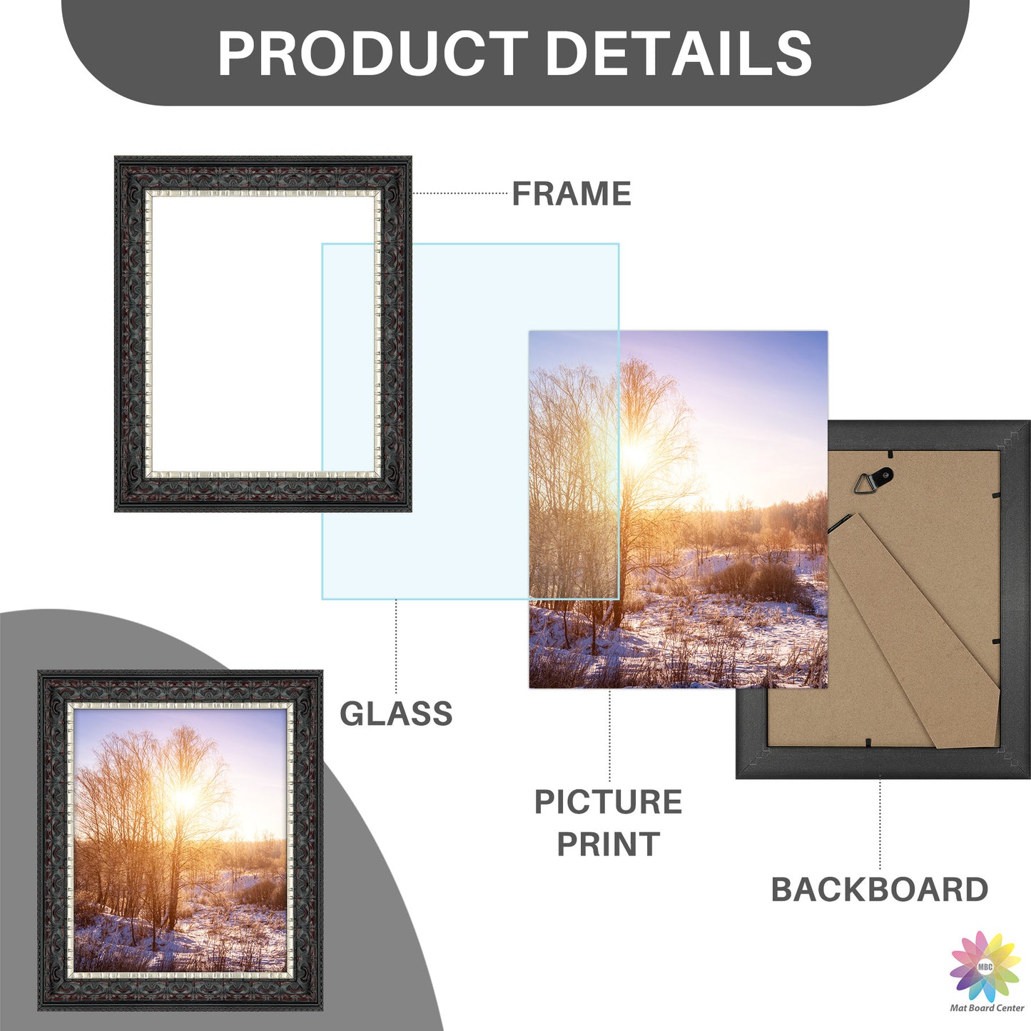 8x10 Ornate Picture Frame Black With Silver & Burgundy (10 Pcs per Box)