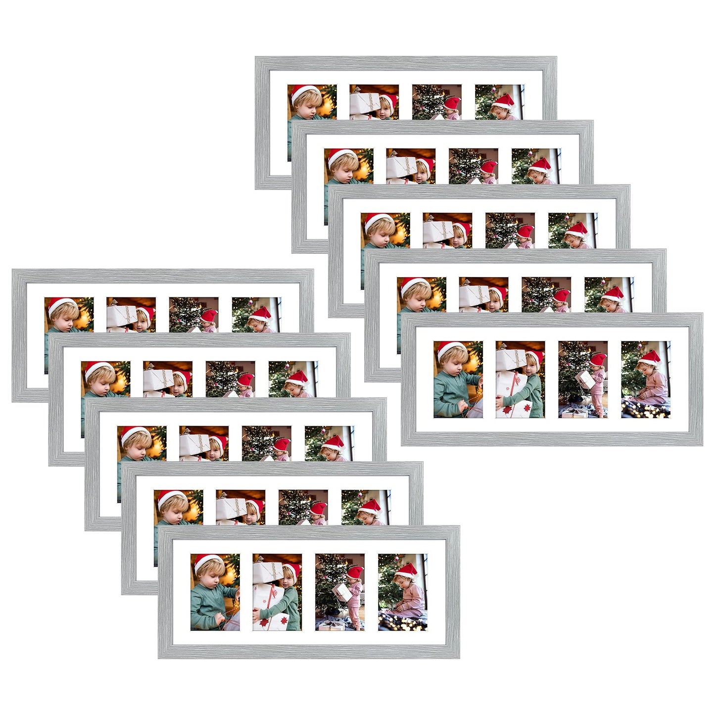 Clearance 8x20 Collage Picture Frames for Four 4x6 Picture Wood Frame (10 Pcs per Box) grey