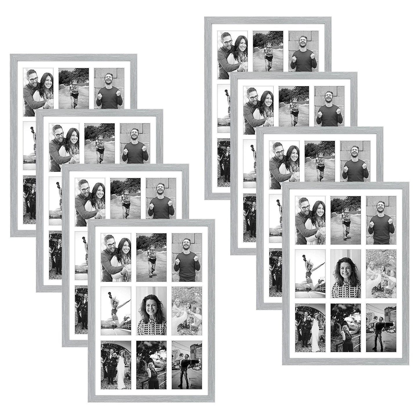 13.6x19.7 Collage Picture Frames for Nine 4x6 Pictures Wood Frames(8 Pcs per Box) Grey