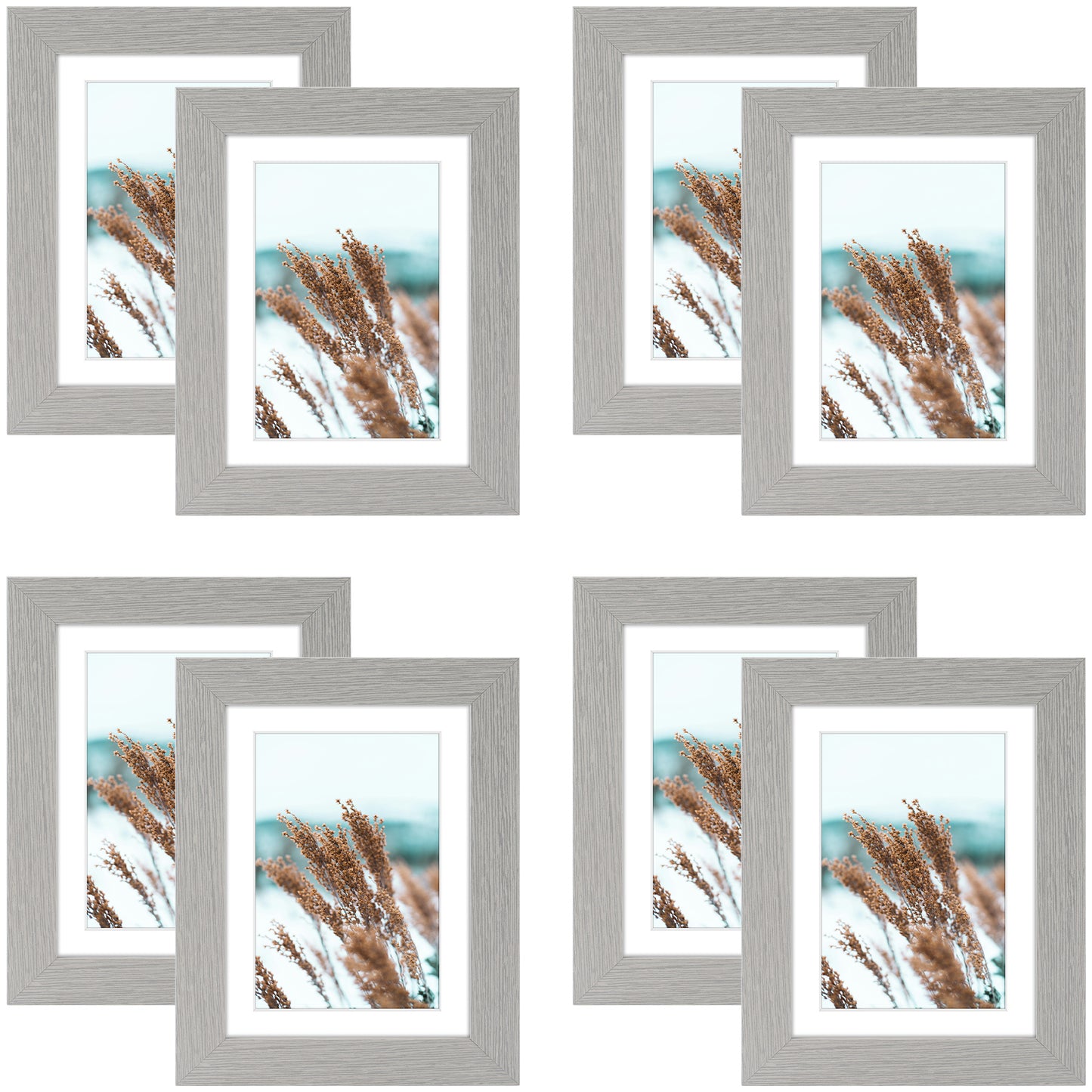 Clearance 5x7 Picture Frame for 4x6 Photo with White Mat and Plexiglass (8 Pcs Per Box) Grey